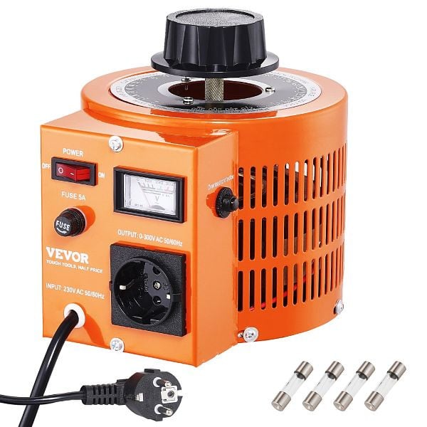 VEVOR 1000VA Stelltransformator mit variabler Spannung, 3,3 Ampere, 230 V Eingang, 0-300 V Ausgang, mit 4 zusätzlichen Sicherungen, KBBYQZZBS100WO1OAV2