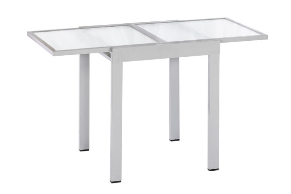 Merxx Balkonausziehtisch, 65 (130) x 65 cm, silbernes Gestell, matte Glasplatte, Aluminiumgestell, 26441-219