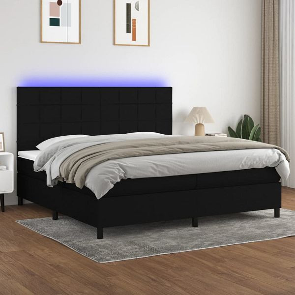 vidaXL Boxspringbett mit Matratze & LED Schwarz 200x200 cm Stoff, 3134903