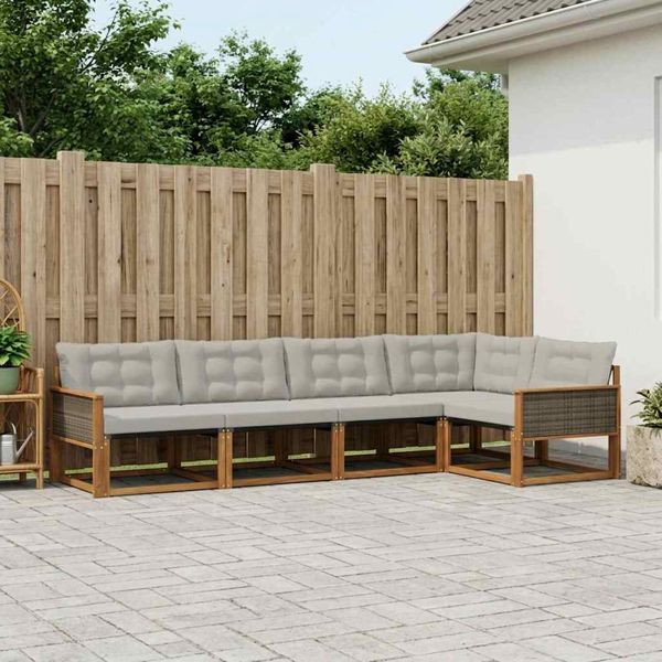 vidaXL Outdoor-Sofagarnitur mit Kissen 5-teilig Natürlich und Hellgrau, 3381419