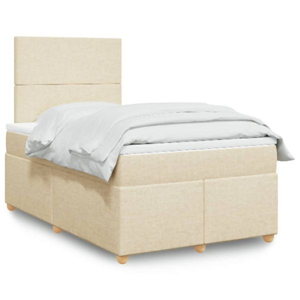 vidaXL Boxspringbett mit Matratze Creme 120x200 cm Stoff, 3293545
