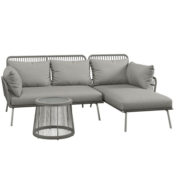 Outsunny Outdoor-Sitzgruppe, Ecksofa mit Beistelltisch, Polyrattan/Stahlrahmen, Hellgrau, 860-134V00LG