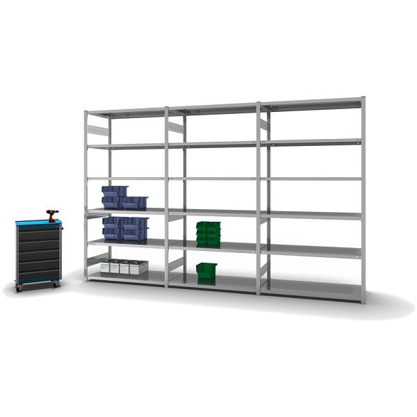 hofe Fachboden-Grundregal, 2500x600x1300 mm, 6 Fachebenen, verzinkt, 240 kg Fachlast, 1800 kg Feldlast, zweiseitige Bedienung, HZG25613AM