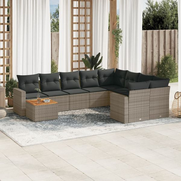 vidaXL 10-teilig Garten-Sofagarnitur mit Kissen Grau Poly Rattan, 3256620