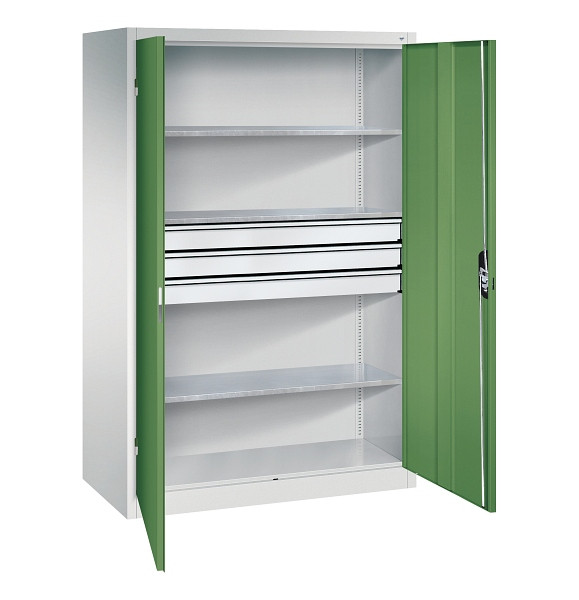 C+P Werkzeugschrank Acurado, H1950xB1200xT600mm, 7035/6011, 2 Einlegeböden, Traglast 70 kg, 8932-5030 S10353