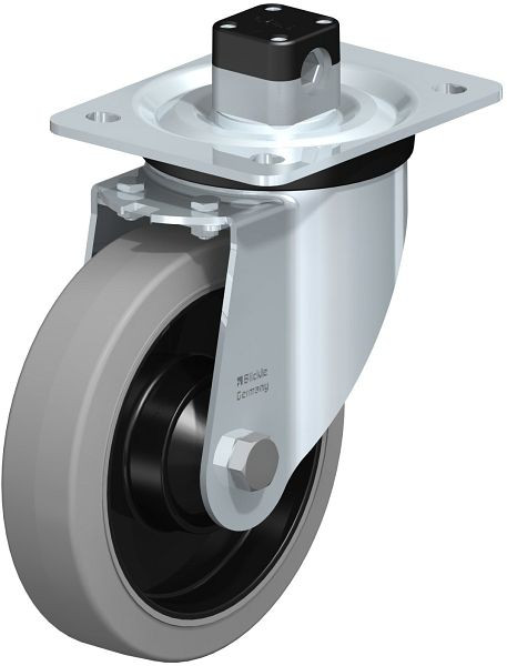 Blickle L-POEV 161K-CS11-SG Stahlblech-Lenkrolle, mittelschwere Ausführung, mit Anschraubplatte & Zentralfeststeller, Elastik-Vollgummi, Grau, 850608