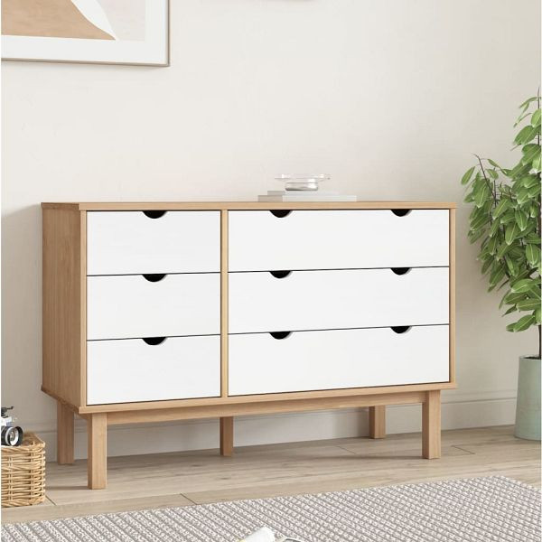 vidaXL Schubladenschrank OTTA Braun & Weiß 111x43x73,5 cm Massivholz, 348587