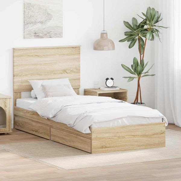 vidaXL Bettrahmen mit Kopfteil Sonoma-Eiche 75 x 190 cm Holzwerkstoff, 3409603