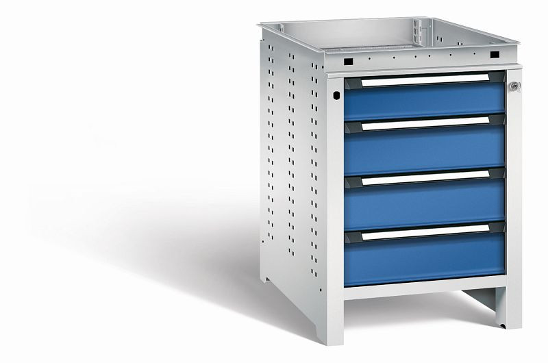 Otto Kind Werkbank Serie function Typ 107, ohne Platte, 4 Schubladen, mit Zentralverschluss, Gehäuse RAL 7035, Front RAL 5010, 072324386