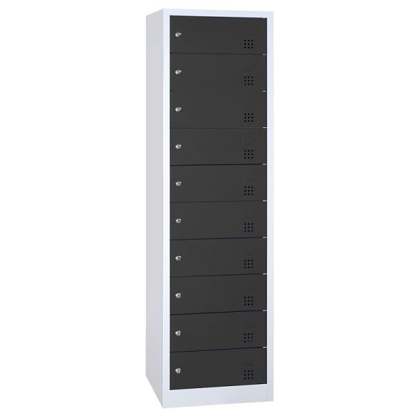 Lüllmann Laptopschrank, 10 Fächer, 1800 x 500 x 500 mm, lichtgrau/anthrazit, 526438