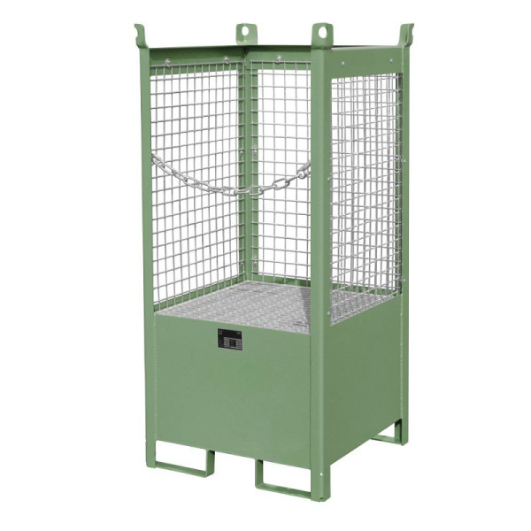 STEIN HGS Fass-Stapelpalette FSP, RAL 6011 resedagrün, lackiert, 225 Liter, Wände aus Drahtgitter, 79140.0010