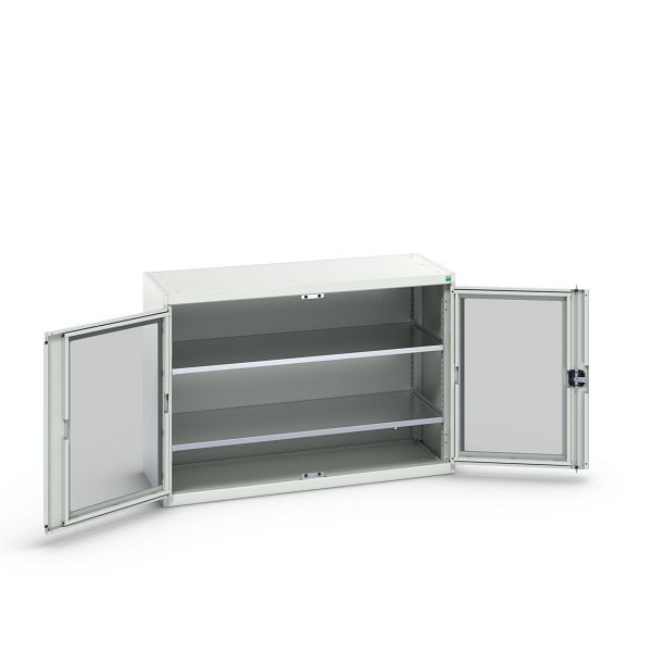 bott verso Flügeltürschrank mit Sichtfenster, mit 2 Fachböden, BxTxH: 1300 x 550 x 900 mm, Lichtgrau / Lichtgrau, 16926661.16