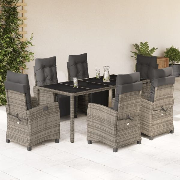 vidaXL 7-teilig Garten-Essgruppe mit Kissen Grau Poly Rattan, 3212898