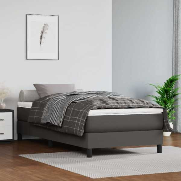 vidaXL Boxspringbett mit Matratze Grau 90x190 cm Kunstleder, 3144235