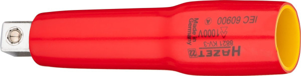 Hazet Verlängerung, schutzisoliert, Vierkant hohl 10 mm, Vierkant massiv 10 mm, Mit Kugelsicherung, Abmessungen / Länge: 90 mm, 8821KV-3