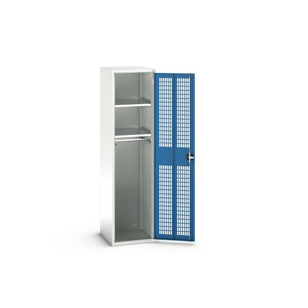 bott verso Garderobenschrank mit Belüftung, mit 2 Fachböden und 1 Kleiderstange, BxTxH: 525 x 550 x 2000 mm, Lichtgrau / Enzianblau, 16926725.11