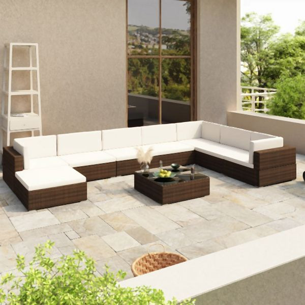 vidaXL 8-tlg. Garten-Lounge-Set mit Auflagen Poly Rattan Braun, 41270