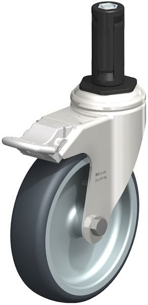 Blickle LKRXA-TPA 126G-11-FI-EXR13 Edelstahl-Apparate-Lenkrolle mit Expander & Feststeller, Thermoplastisches Gummi-Elastomer, Grau, 853184