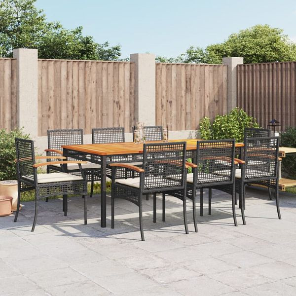vidaXL 9-teilig Garten-Essgruppe mit Kissen Schwarz Poly Rattan, 3213565
