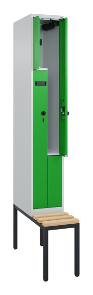 C+P Z-Spind Evolo PLUS, Bank, 2 Fächer, 2120x300x815mm, 7035/6037, Drehriegel, Sitzfläche Buche-Hartholz, Sitzbank, 0490537-102 S10004