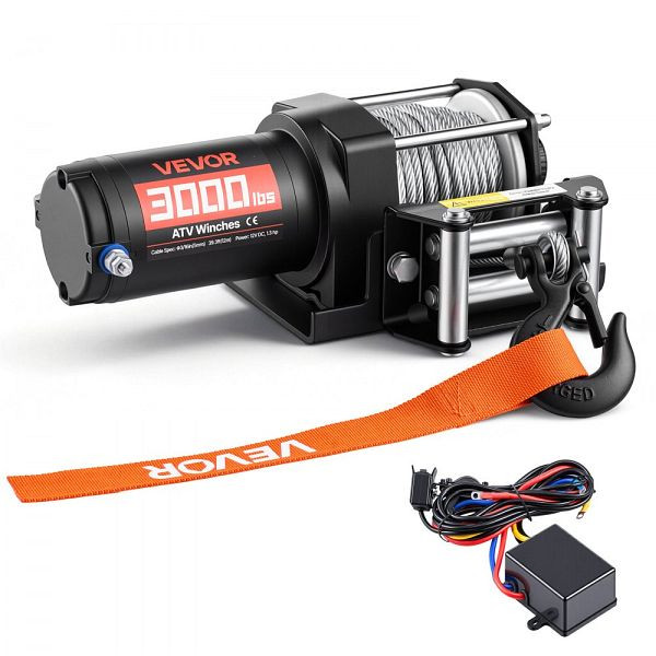 VEVOR 1360 kg Elektrische Seilwinde, 12V DC, Φ4,7 mm x 12 m Stahlseil, Kabel-Fernbedienung, IP55, Aluminium, Schwarz, ZLQDXGSSJP30CRZ05001V9