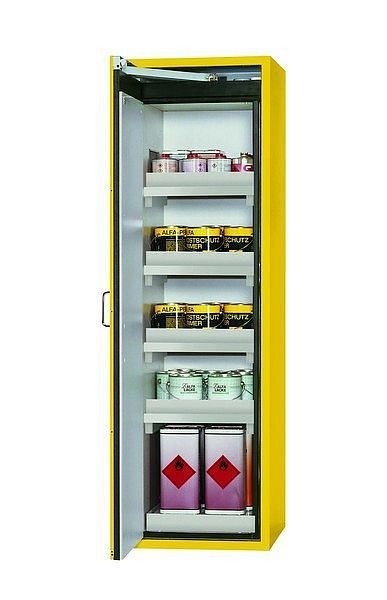 asecos Sicherheitsschrank S-CLASSIC-90, S90.196.060.WDAS in sicherheitsgelb RAL 1004 mit 4x Wannenboden Standard (Polypropylen), 30228-002-30266