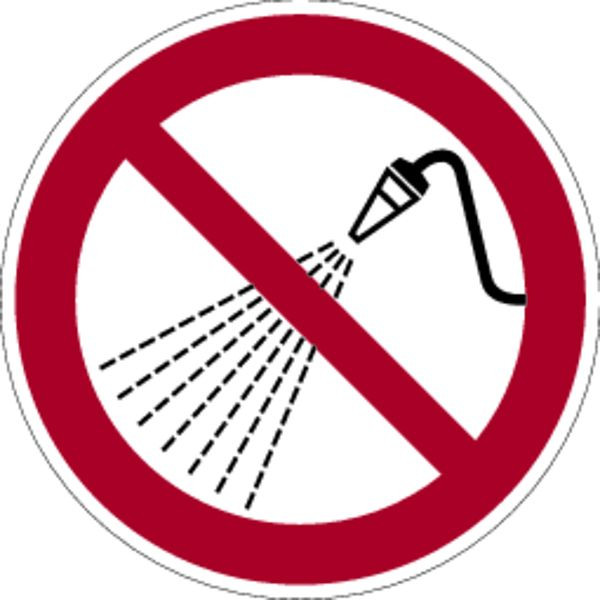 Schilder Klar Verbotszeichen Mit Wasser spritzen verboten DIN 4844 D-P017, 100 mm Folie selbstklebend, 3027/61
