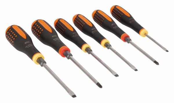 Bahco Ergo™-Schraubendreher-Satz, Schlitz + PH, 6-teilig, Inhalt: 0.6x3.5x75, 0,8x4,5x100, 1.0x5.5x100, 1.2x6.5x125, PH1x100, PH2x125, BE-9881TB