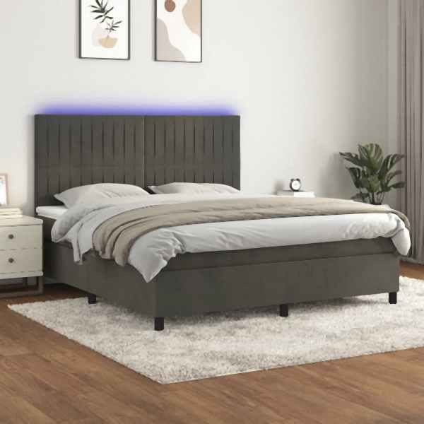 vidaXL Boxspringbett mit Matratze & LED Dunkelgrau 180x200 cm Samt, 3136258