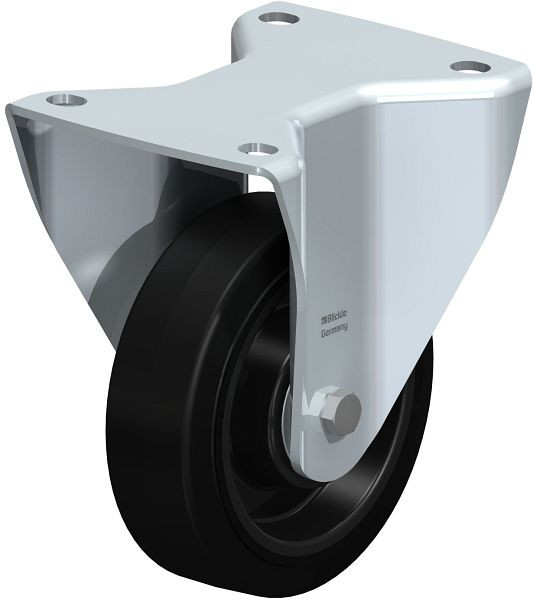 Blickle BH-POEV 125K-3 Stahlblech-Bockrolle, Schwerlast-Ausführung, mit Anschraubplatte, Elastik-Vollgummi, Schwarz, 43505