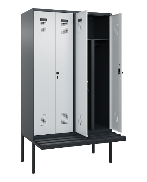 C+P PSA Doppel-Spind Evolo PLUS, Bank, 4 Abteile, 2120x1200x815mm, 7016/7035, Drehriegel, Material Sitzfläche Kunststoff, 0490427-40P S10071