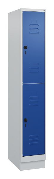 C+P Doppelstöckiger Spind Classic PLUS, Sockel, 1800x300x500mm, 7035/5010, Drehriegel, 0803207-10 S10003
