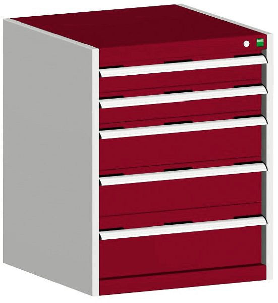 bott cubio Schubladenschrank bestückt mit 5 Schubladen BxTxH: 650 x 525 x 800 mm, RAL 7035/3004, 40011046.24V