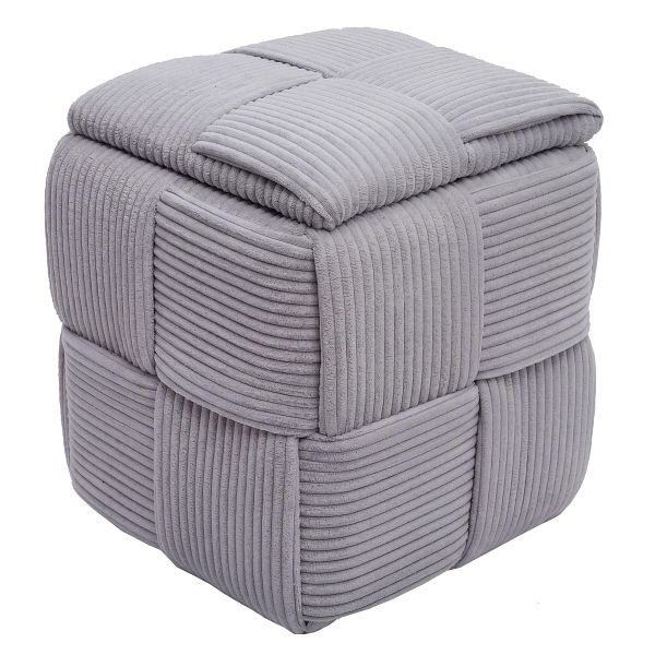 Mendler Hocker HWC-Q47, Sitzhocker Ottomane Polsterhocker Pouf, Deckel Staufach Stoff Cord (260g/m²) 43x40x40cm, dunkelgrau, 122938