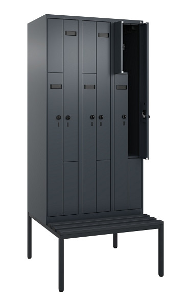 C+P Z-Spind Evolo PLUS, 6 Fächer, 2120x900x815mm, 7016/7016, Drehriegel, Sitzfläche Kunststoff, Sitzbank, 0490537-306 S10070