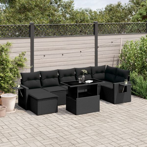 vidaXL 8-teilig Garten-Sofagarnitur mit Kissen Schwarz Poly Rattan, 3268055