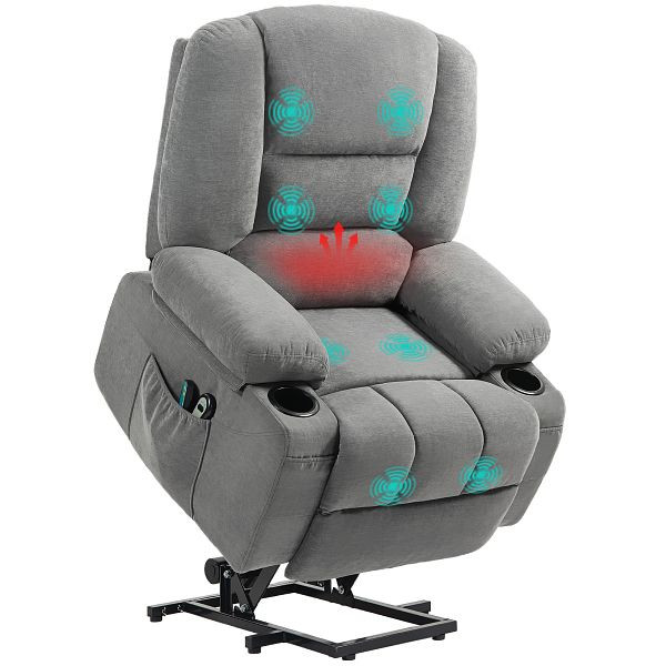 HOMCOM Elektrischer Relaxsessel mit Aufstehhilfe, Massagesessel mit Wärmefunktionen, 2 Fernbedienungen, weicher Schaumstoff, 713-168V90CG