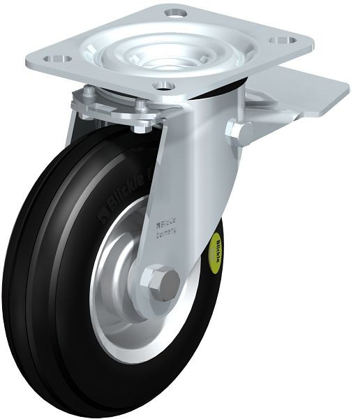 Blickle L-VW 125R-ST Stahlblech-Lenkrolle, mittelschwere Ausführung, mit Anschraubplatte & Feststeller, Weichgummi, Schwarz, 561803