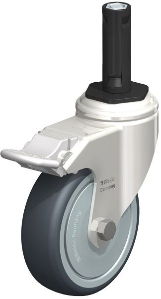 Blickle LKRXA-TPA 101KD-11-FI-FK-EXR12 Edelstahl-Apparate-Lenkrolle mit Expander & Feststeller, Thermoplastisches Gummi-Elastomer, Grau, 853166