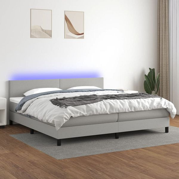 vidaXL Boxspringbett mit Matratze & LED Hellgrau 200x200 cm Stoff, 3133021