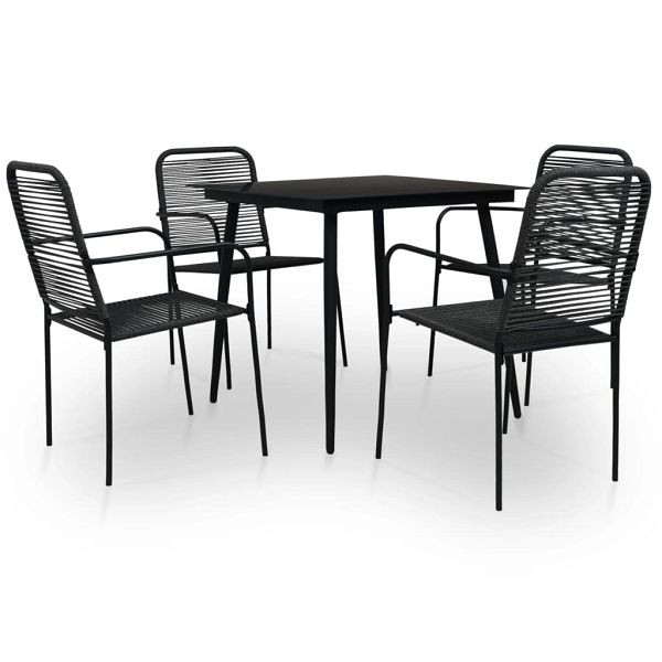 vidaXL 5-teilig Garten-Essgruppe Baumwollseil und Stahl Schwarz, 48569