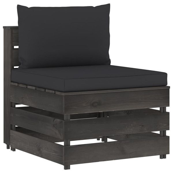 vidaXL Modulares Mittelsofa mit Kissen Grau Imprägniertes Holz, 3068127