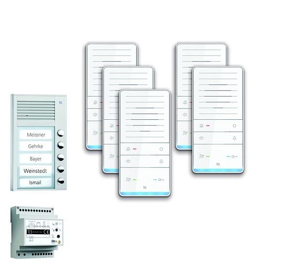 TCS Türkontrollsystem audio:pack AP für 5 Wohneinheiten, mit Außenstation PAK 5 Klingeltasten, 5x Freisprecher ISW5031, Steuergerät BVS20, PAAF051/001