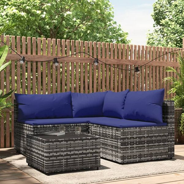 vidaXL 4-tlg. Garten-Lounge-Set mit Kissen Grau Poly Rattan, 319845