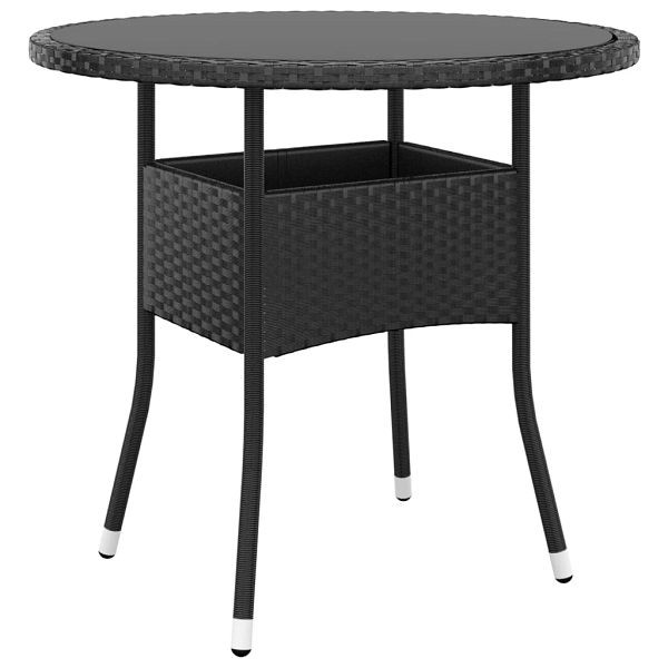 vidaXL Gartentisch Ø80x75 cm Hartglas und Poly Rattan Schwarz, 310604