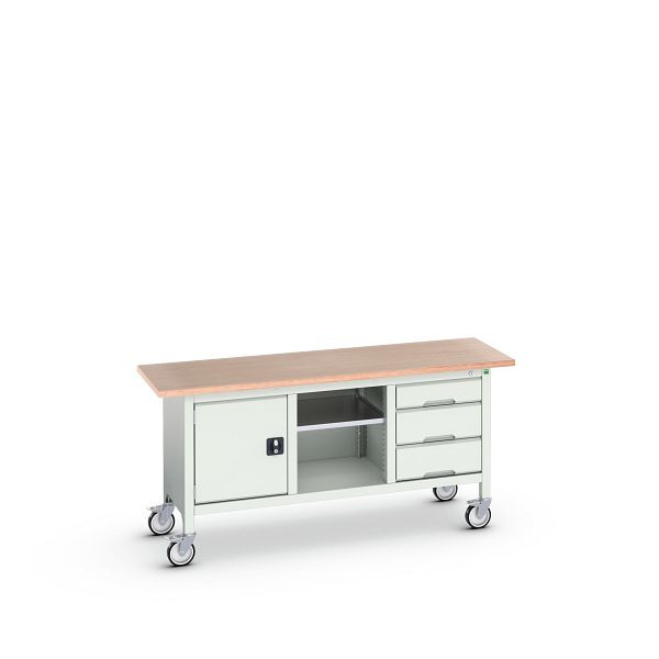 bott verso mobile Kastenwerkbank (Multiplex) 3 Schubladen, 1 Tür und 1 Ablageboden, BxTxH: 1750 x 600 x 830 mm, Lichtgrau / Lichtgrau, 16923220.16