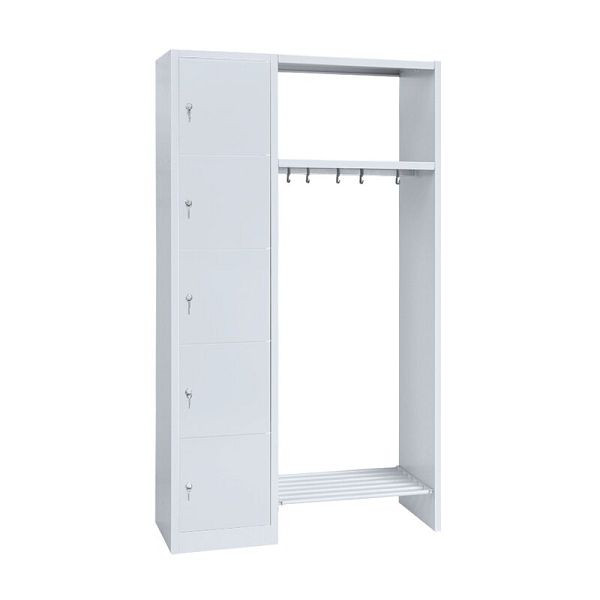 Lüllmann Garderobe, 1 Abteil links, 5 Fächer, 1800 x 1115 x 500 mm, lichtgrau, 525500