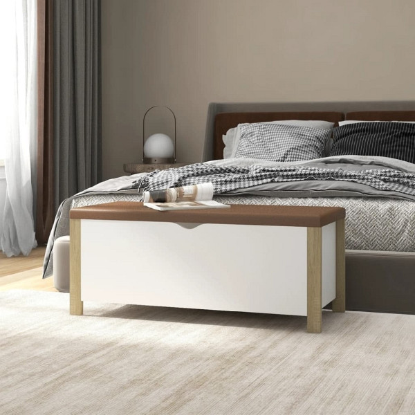 vidaXL Sitzbank mit Stauraum und Kissen Weiß Sonoma-Eiche 105x40x45cm, 326773