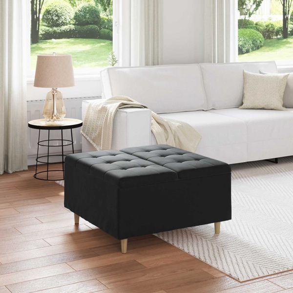 vidaXL Aufbewahrungsottomane mit Kissen Schwarz 80 x 80 x 45 cm Samt, 876844