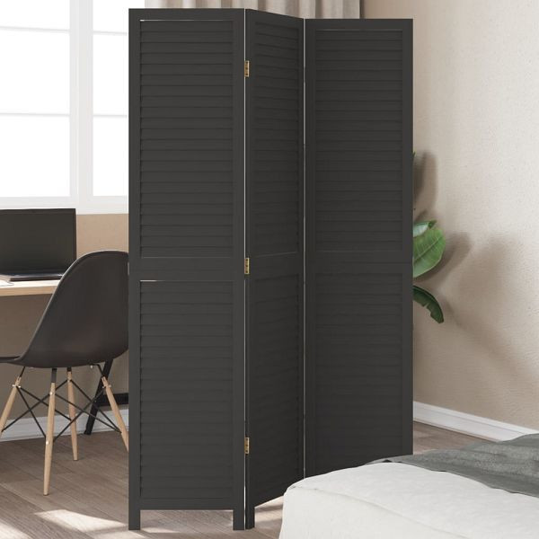 vidaXL 3-teilig Raumteiler Schwarz Massivholz Paulownia, 358846